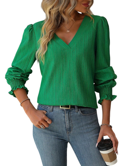 Ella – Solid Color V-Neck Blouse for Women